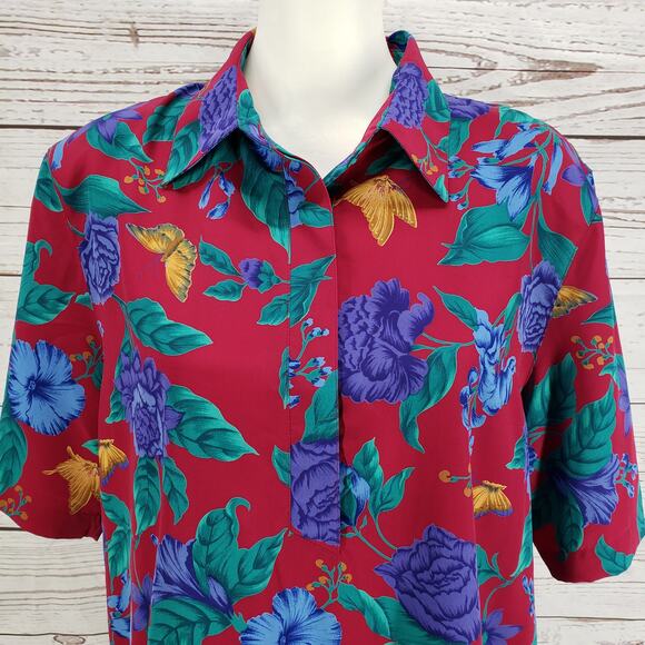 Alfred Dunner Multicolor Floral Butterfly Half Button Top Size 16 - Picture 4 of 13